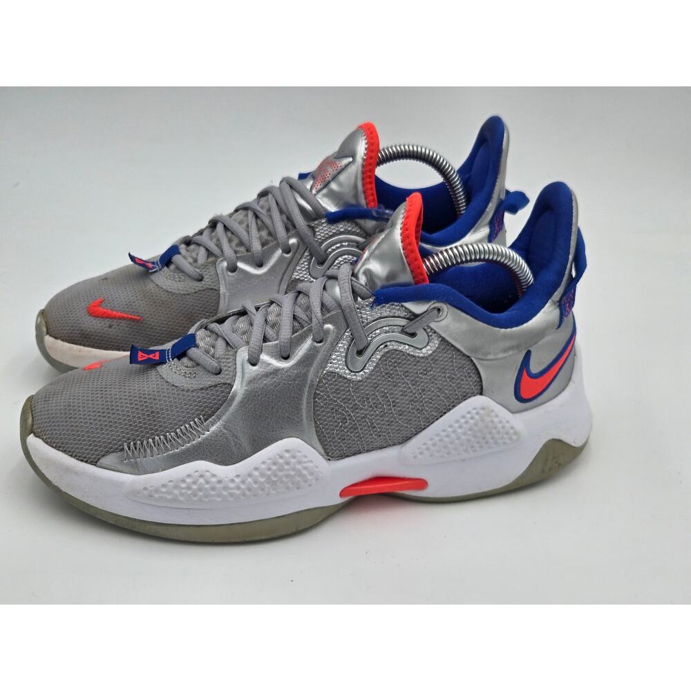 Nike PG 5 Silver Laser Crimson Basketball Shoes Mens Size 8 CW3143-005